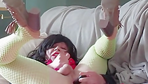 Sexy brunette gets fucked by a dildo