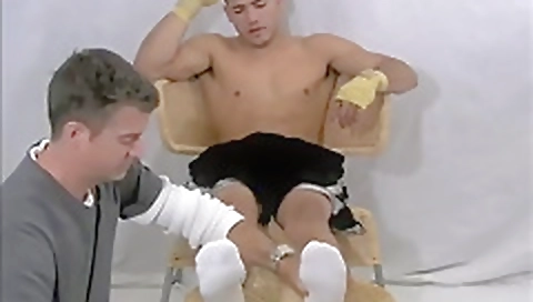 Sexy secretar trembling with her feet in black put